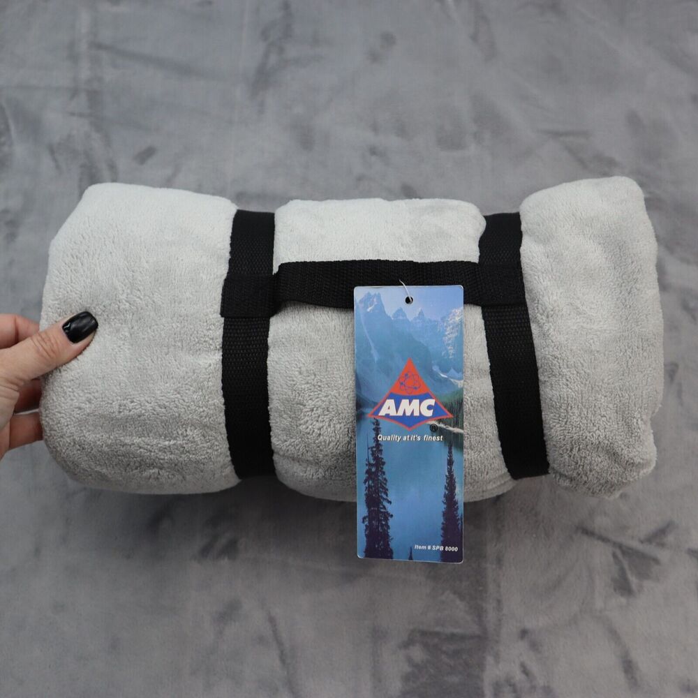 AMC Super Plush Blanket Carrying Bundle Kit Camping Outdoor 50" x 60" Gray